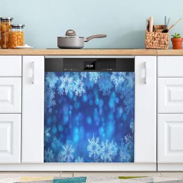 Imagem de ATTX Blue Snowflakes capa magnética para lava-louças, 58,4 cm C x 66 cm A decoração da capa da máquina de lavar louça, decalques de armário doméstico eletrodomésticos adesivos #120