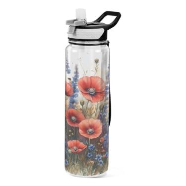 Imagem de ATTX Garrafa de água Bees Wildflowers, 947 ml, à prova de vazamento e livre de BPA, garrafas de água reutilizáveis de plástico Tritan para viagens, academia, corrida, fitness #350