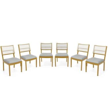 Imagem de Kit Com 6 Cadeiras Milena Madeira Maciça Assentos Estofados Encostos De Tela Sintética Linho Cinza 407
