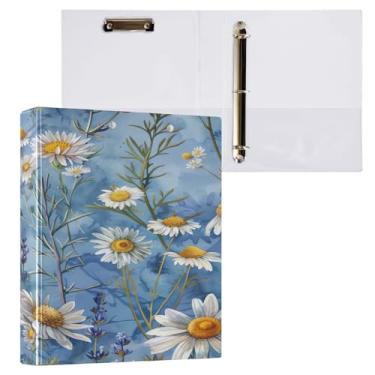 Imagem de Blueangle Fichário de margarida branca com 3 anéis de 3 cm, fichário de prancheta com 2 bolsos, fichário decorativo de 3 anéis para material de escritório (215)