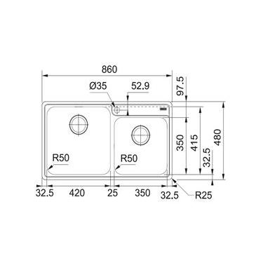Imagem de Cuba Dupla De Sobrepor Bell Franke 86x48 com Acessórios e Válvula 4,5