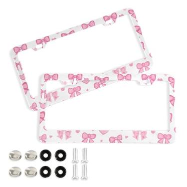 Imagem de SEHANY Lindas molduras de placa de licença de arco rosa, capas de moldura de alumínio à prova de ferrugem com orifícios elípticos e parafusos, serve para acessórios de carro de tamanho padrão de