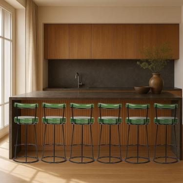 Imagem de Banqueta Alta Cozinha 70cm Encosto Industrial Aço Kit 6 Ziria Pu Verde S02 - D'rossi