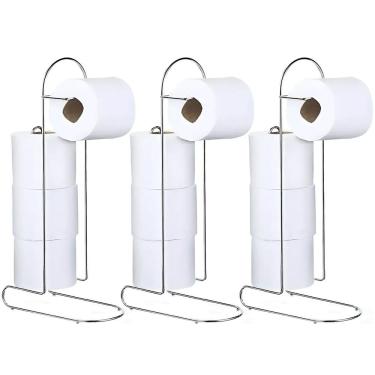 Imagem de Kit 3 Porta Papel Higiênico de Chão Cromado para 4 Rolos Mali