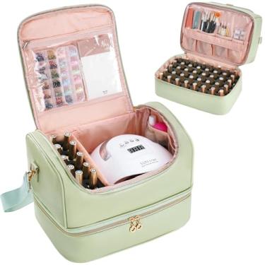 Imagem de Uross Bolsa organizadora de esmaltes comporta 50 frascos de esmalte, lâmpada de unha, suprimentos para unhas - organizadores de unhas e estojo de armazenamento para tecnologia de unhas, kit de gel de