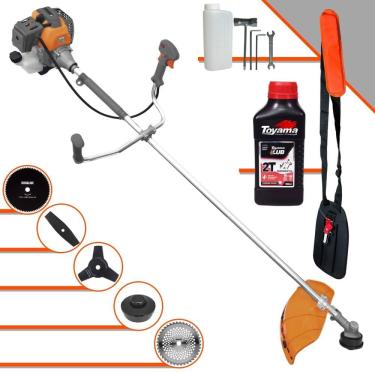 Imagem de Roçadeira Multifuncional Tekna RL430P À Gasolina 43cc 1,7HP 10.000rpm Com Carretel de Nylon + Kit 4 Lâminas de Corte + ÓLEO TOYAMA FG50 2 Tempos