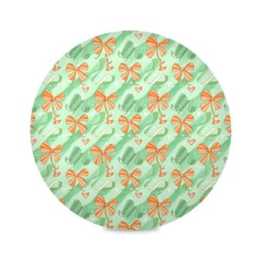Imagem de Wassud Jogo americano com laços e fita verde tapetes de mesa redondos para cozinha e jantar tapetes laváveis resistentes ao calor decoração de mesa 39 cm