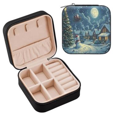 Imagem de Wassud Estojo de joias de viagem à noite de Natal para mulheres, meninas, senhoras, noiva, mini organizador de joias de couro PU, caixa quadrada de armazenamento de joias para brincos, anéis, colar e