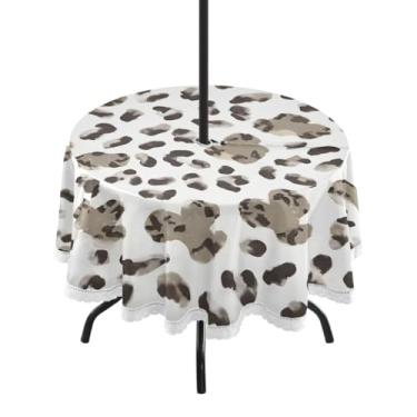 Imagem de CEBUGI Toalha de mesa redonda para uso ao ar livre, estampa de leopardo, impermeável, com furo Umberlla, capa de mesa lavável para pátio, cozinha, sala de jantar, 152 cm