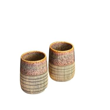 Imagem de YYBOES Copo de escova de dentes de cerâmica para casal com alça copo de gargarejo de textura vintage