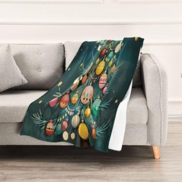Imagem de Wassud Cobertores e mantas de Natal 152 x 228 cm de árvore de Natal colorido para sofá, cobertores quentes aconchegantes de lã de pelúcia para cama, sofá, cadeira, decoração de casa