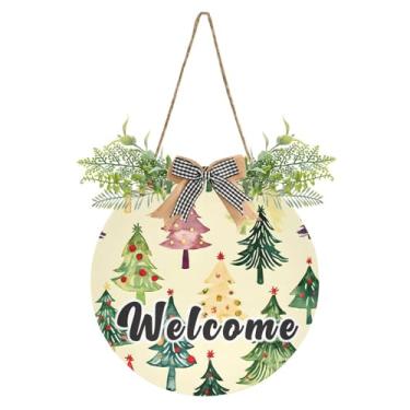 Imagem de YETTASBIN Placa de boas-vindas para árvore de Natal, placa de parede à prova d'água, guirlanda decorativa de alpendre para inauguração de casa, quintal, jardim, decoração de férias, 30 x 30 cm