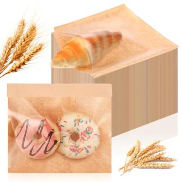 Imagem de 300 sacos de embalagem de biscoitos, sacos de confeitaria de 18 x 19 cm com janela, papel selável a quente resistente a graxa para assar mangas para dar de presente sanduíche de pão de donut (marrom)