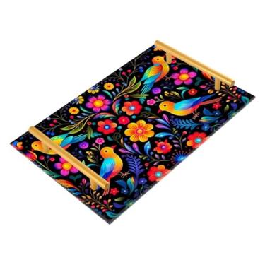 Imagem de Wassud Bandeja de banheiro com design de arte mexicana, bandejas de perfume, alça de maquiagem, cômoda, quarto, cozinha, mesa, 30 x 20 cm
