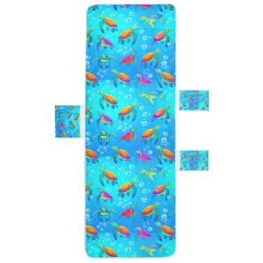 Imagem de STAYTOP Capa de toalha de cadeira de descanso, capa de espreguiçadeira macia de tartarugas marinhas coloridas, capas de cadeira de praia com bolsos para jardim ao ar livre, pátio, pátio, banhos de sol