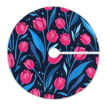 Imagem de Wassud Saia para árvore de Natal com laços seguros, tapete de árvore de Natal festivo de tulipa vermelha de 90 cm para festas de ano novo, decoração de casa