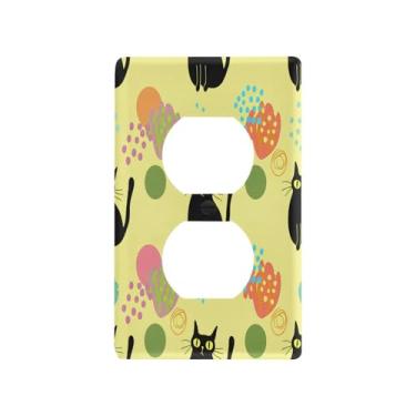 Imagem de Wassud Black Cats Placa decorativa para interruptores de luz, placa de parede para tomadas elétricas duplex 11 x 6 cm