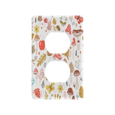 Imagem de Wassud Placa de cobertura para interruptor de luz com folhas de cogumelos decorativa para tomadas elétricas duplex 12 x 7 cm