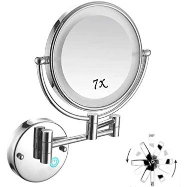 Imagem de Espelho de maquiagem com luzes e ampliação de 7x, espelho de ampliação dupla face de 20 cm para banheiro