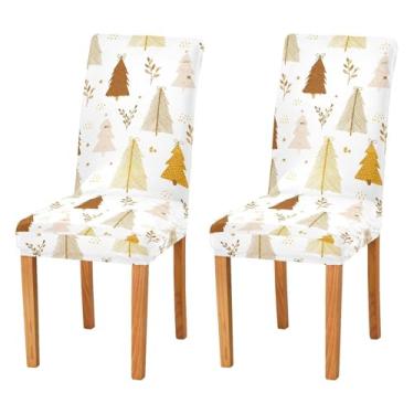 Imagem de Wassud Capas de cadeira de árvore de Natal marrom para sala de jantar capa de cadeira elástica capa de cozinha lavável conjunto de 2