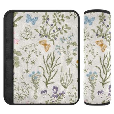 Imagem de Burbuja Capa para cinto de segurança de carro Wildflowers on bege, macio, confortável, protetor de cinto de segurança de carro para alça de ombro de assento de carro, 1 par médio