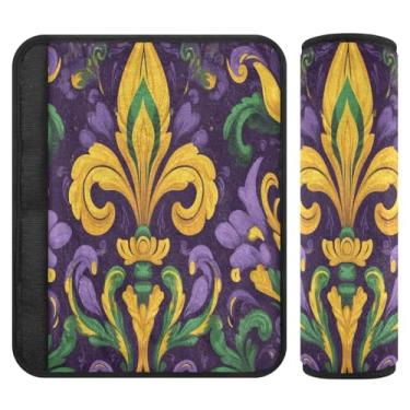 Imagem de Burbuja Capa para cinto de segurança de carro Mardi Gras Fleur-de-lis Protetor de cinto de segurança de carro macio confortável para alça de ombro de assento de carro, 1 par pequeno