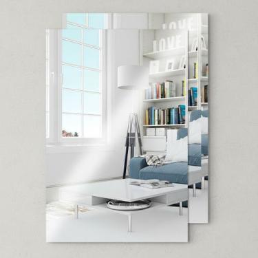 Imagem de 4 Espelho Retangular Adesivo Acrílico Espelhado Parede 30x20 - Fuxing