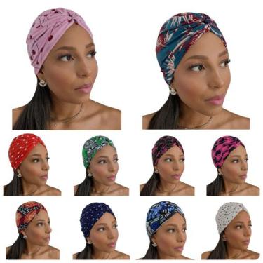 Imagem de Kit 10 Turbante Touca Feminino Elegante Moda Verão Estampados Quimio C