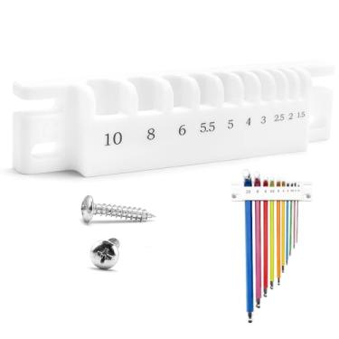 Imagem de WALLFID Suporte de parede hexagonal métrico | Organizador de 10 compartimentos para chaves L de 1,5 a 10 mm | Slots de ajuste preciso com etiquetas de tamanho impressas | Inclui parafusos de montagem