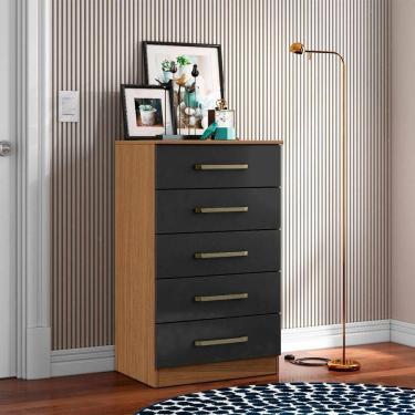Imagem de Cômoda Para Quarto Com 5 Gavetas 61cm Ingrid Atacama-grafite A09 - D`rossi