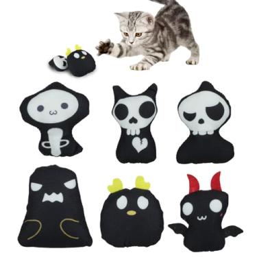 Imagem de Biubiucat Brinquedos de erva-dos-gatos fantasma horrível brinquedo de mastigar resistente à mordida conjunto de 6 brinquedos de mastigar monstro fantasma de 2 lados com enchimento de erva de gato