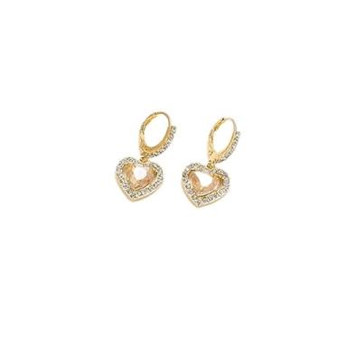 Imagem de coadipress Brincos de argola de coração de zircônia cúbica para mulheres, strass de cristal, pingente de coração, pingente de coração, brilhante, baile, casamento, dia dos namorados, Small, Zircônia
