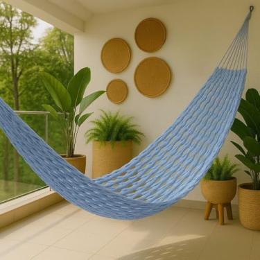 Imagem de Rede de Descanso, Confeccionada em AlgodãO ConfortáVel e Resistente, Adequada Para Uso Interno e Externo.(Rede Trançada Azul Celeste)