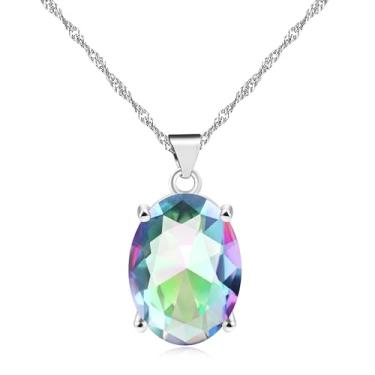 Imagem de Uloveido Colar solitário com pingente oval de zircônia cúbica azul banhado a platina, joia de festa de casamento para mulheres Y892, Cobre, Zircônia cúbica