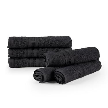 Imagem de Linea Profissional Kit 6 Toalhas de Rosto para Salão de Beleza e Barbearia, 100% Algodão, 45x65cm, 260g/m², Cinza (Preto)