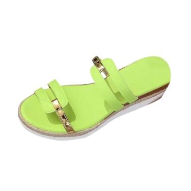 Imagem de Pantufas femininas vazadas com design de corda plataforma grossa para uso casual de verão, Verde, 36
