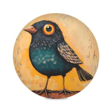 Imagem de JUZIHAI Jogo americano de pássaro 38 cm redondo conjunto de 6 tapetes de mesa de jantar antiderrapantes laváveis resistentes ao calor para decoração de cozinha, festas de fim de ano