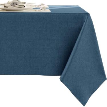 Imagem de RUOYU Toalhas de mesa azul-marinho de mistura de linho pesado – 259 cm x 139,7 cm Toalha de mesa premium sólida resistente a manchas, capa de mesa impermeável para jantar, cozinha, banquetes e buffet