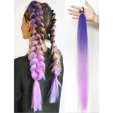 Imagem de 1 peça de cabelo de rabo de cavalo trançado gradiente roxo com laço elástico, postiços lisos sintéticos de 71 cm para mulheres