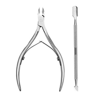 Imagem de ZJchao 2 Pçs/set Removedor de Cutícula, Alicate de Cutícula de Aço Inoxidável Com Empurrador de Cutícula Ferramentas de Manicure para Unhas e Unhas Dos Pés (SILVER)