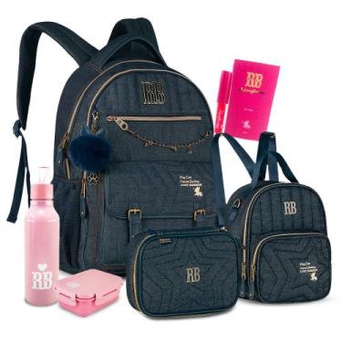 Imagem de Kit Mochila Rebecca Bonbon Costas Jeans Estojo Lancheira RB, Rb27027 j