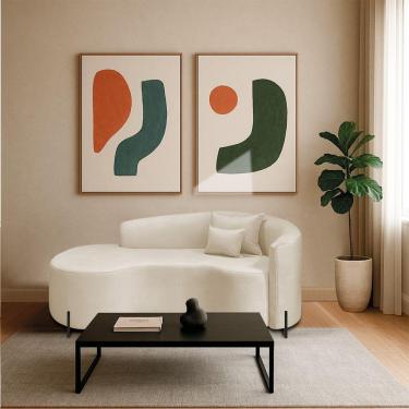 Imagem de Divã Recamier Curvo Sala De Estar Recepção Inglaterra 200cm Pés Metal Preto Lado Esquerdo Bouclé Bege