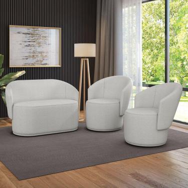 Imagem de Namoradeira E 2 Poltronas Orgânica Para Sala Malu Bouclê Cinza M11 - D'rossi