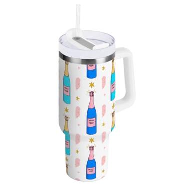 Imagem de ODAWA Copo grande de aço inoxidável com isolamento a vácuo com alça e canudo com isolamento de queda