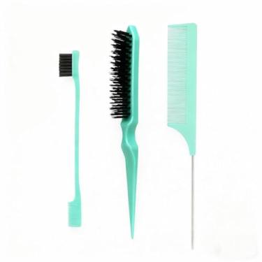 Imagem de Escova de cabelo dupla para pentear as costas com design de três fileiras para volume de textura e estilo variante verde