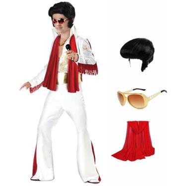 Imagem de Luming Conjunto de 5 peças de fantasias de dança para meninos: macacão cinto cachecol peruca óculos de sol - fantasia de Halloween para meninos e crianças dos anos 70 e 80, Multicolorido., 13-14 Year