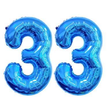 Imagem de GFIURNJVVBJH Balão de alumínio com 33 números, número 81 cm, balão gigante para 33º aniversário, casamento, formatura, celebração, festa, decoração, azul, 33