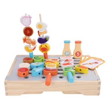Imagem de Depisuta Playset de Churrasqueira Infantil de Madeira, Simulação Multifuncional de Churrasco, Brinquedo de Cozinha Com Comida de Brinquedo e Ferramentas para Grelhar, Playset de