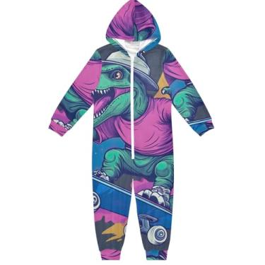 Imagem de Macacão infantil unissex de skate dino, macacão engraçado para meninas e meninos de 5 a 6 anos, Dinossauro de skate, 5-6 Anos
