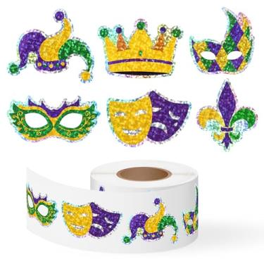 Imagem de 500 peças de adesivos de carnaval holográfico a laser amarelo verde roxo flor de lis decalques autoadesivos à prova d'água para New Orleans Carnaval férias artesanato bricolage lembrancinhas de festa